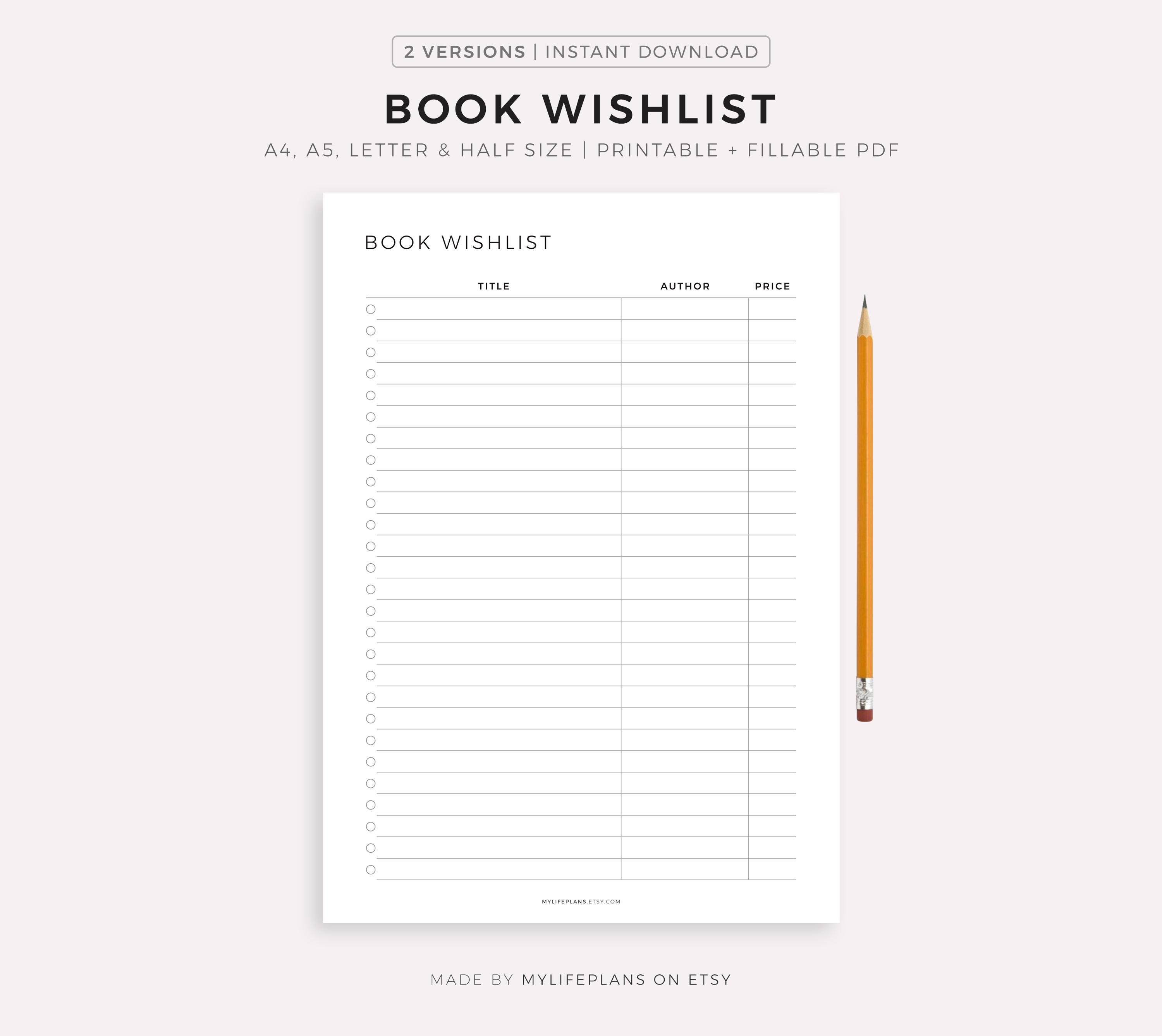 Book Wishlist - Etsy