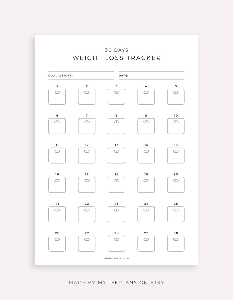 30 Day Weight Loss Tracker Printable Weight Loss Challenge Etsy UK