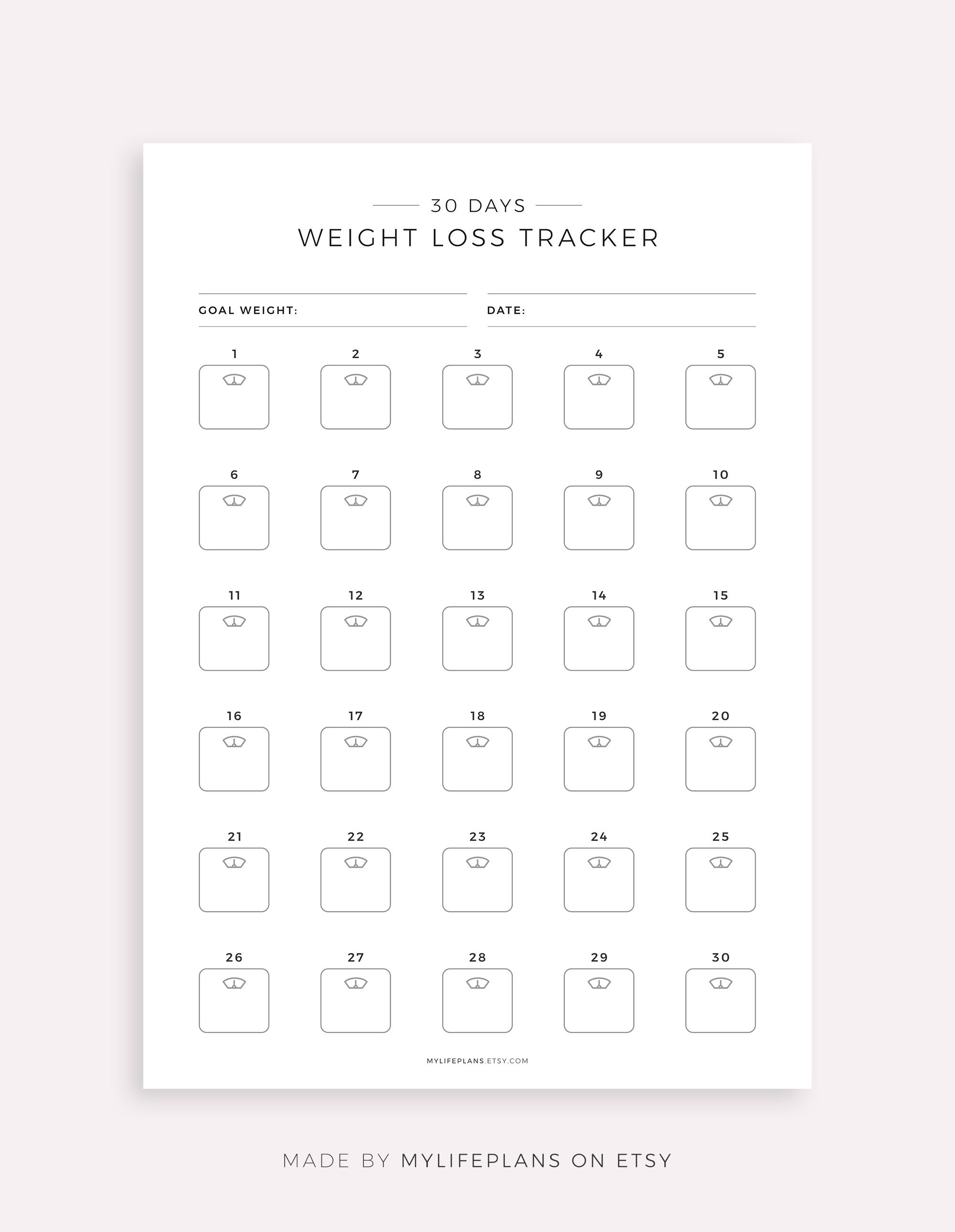 30 Day Weight Loss Tracker Printable Weight Loss Challenge Etsy UK