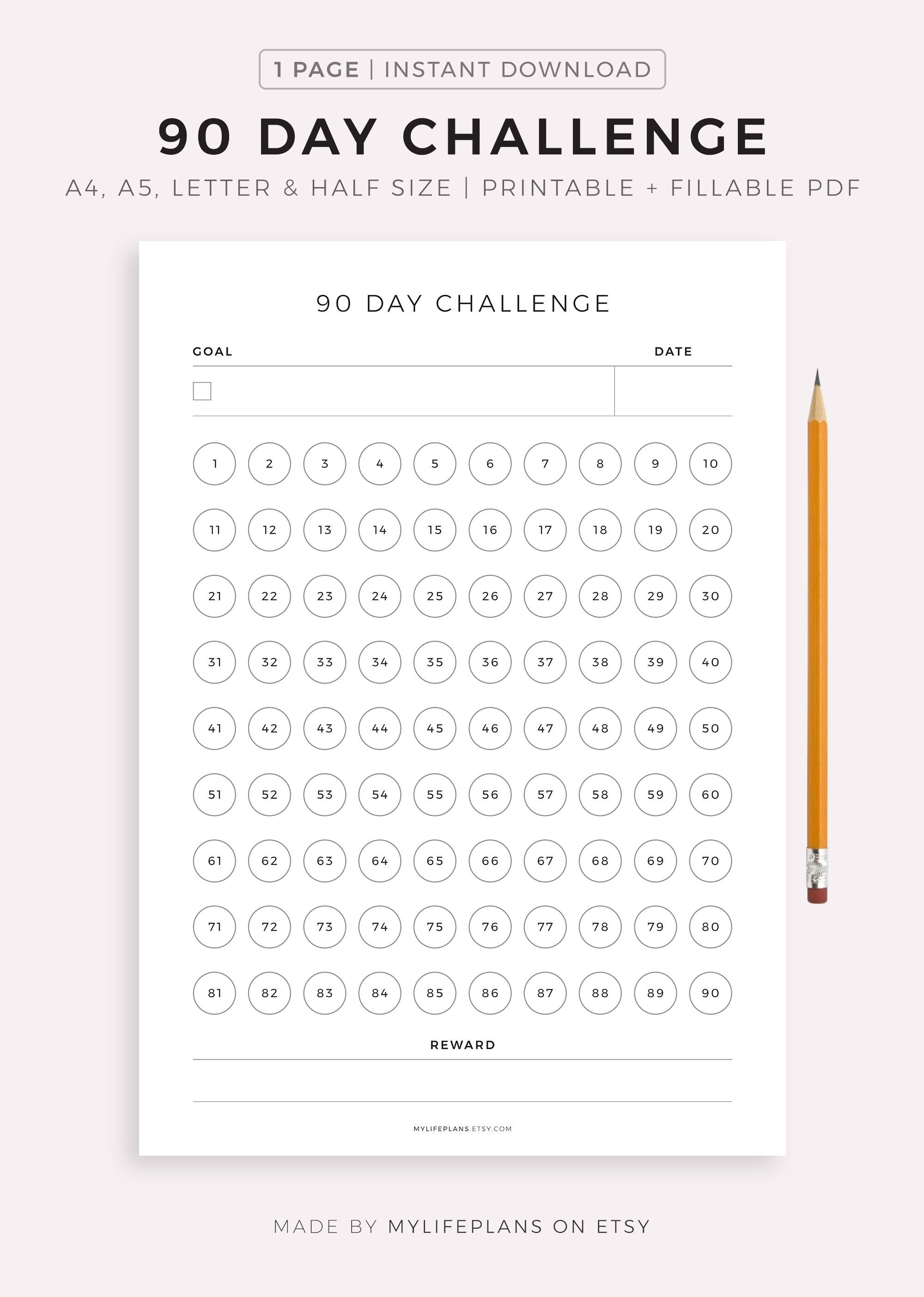 90 Day Challenge Goal Setting Progress Tracker Habit Etsy