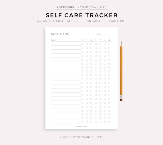 Weekly Self Care Tracker Printable, Daily Self Care Checklist, Routine Planner, Wellness Planner, A4/A5/Letter/Half, Instant Download PDF