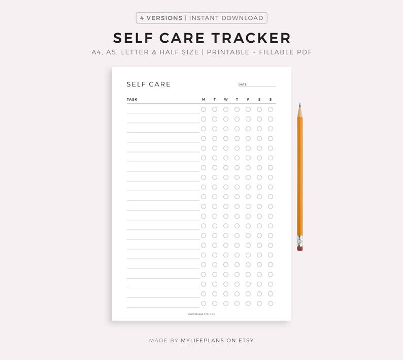 Weekly Self Care Tracker Printable, Daily Self Care Checklist, Routine Planner, Wellness Planner, A4/A5/Letter/Half, Instant Download PDF image 1