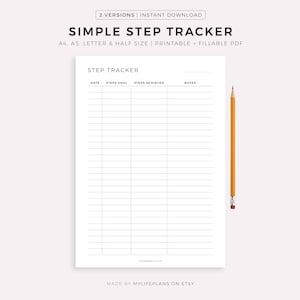 Simple Step Tracker Printable, Step Log, Walking Journal, Exercise Log, Health & Fitness Planner, A4/A5/Letter/Half, Instant Download PDF