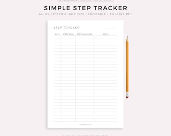 Simple Step Tracker Printable, Step Log, Walking Journal, Exercise Log, Health & Fitness Planner, A4/A5/Letter/Half, Instant Download PDF