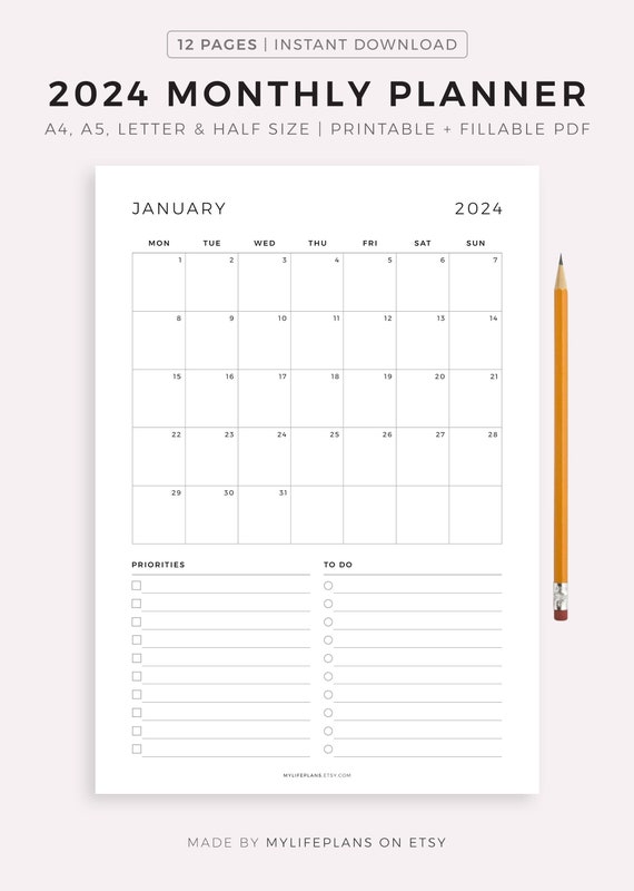 MN016 - 2024 Monthly Calendar & Planner - Printable PDF