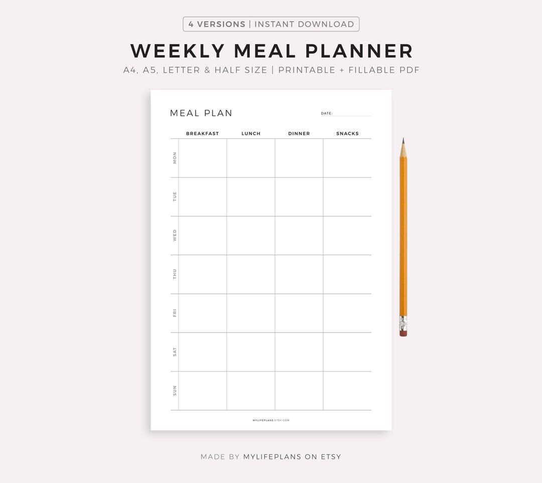 Weekly Meal Planning Printable, 7 Day Menu Planner, Meal Prep Planner ...