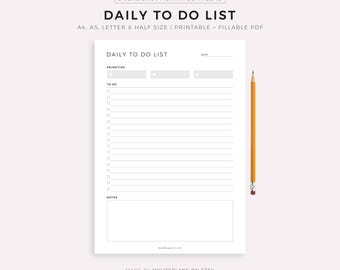 Printable Daily To Do List Template, Daily Task List, Minimal Daily Planner, A4/A5/Letter/Half, Instant Download PDF