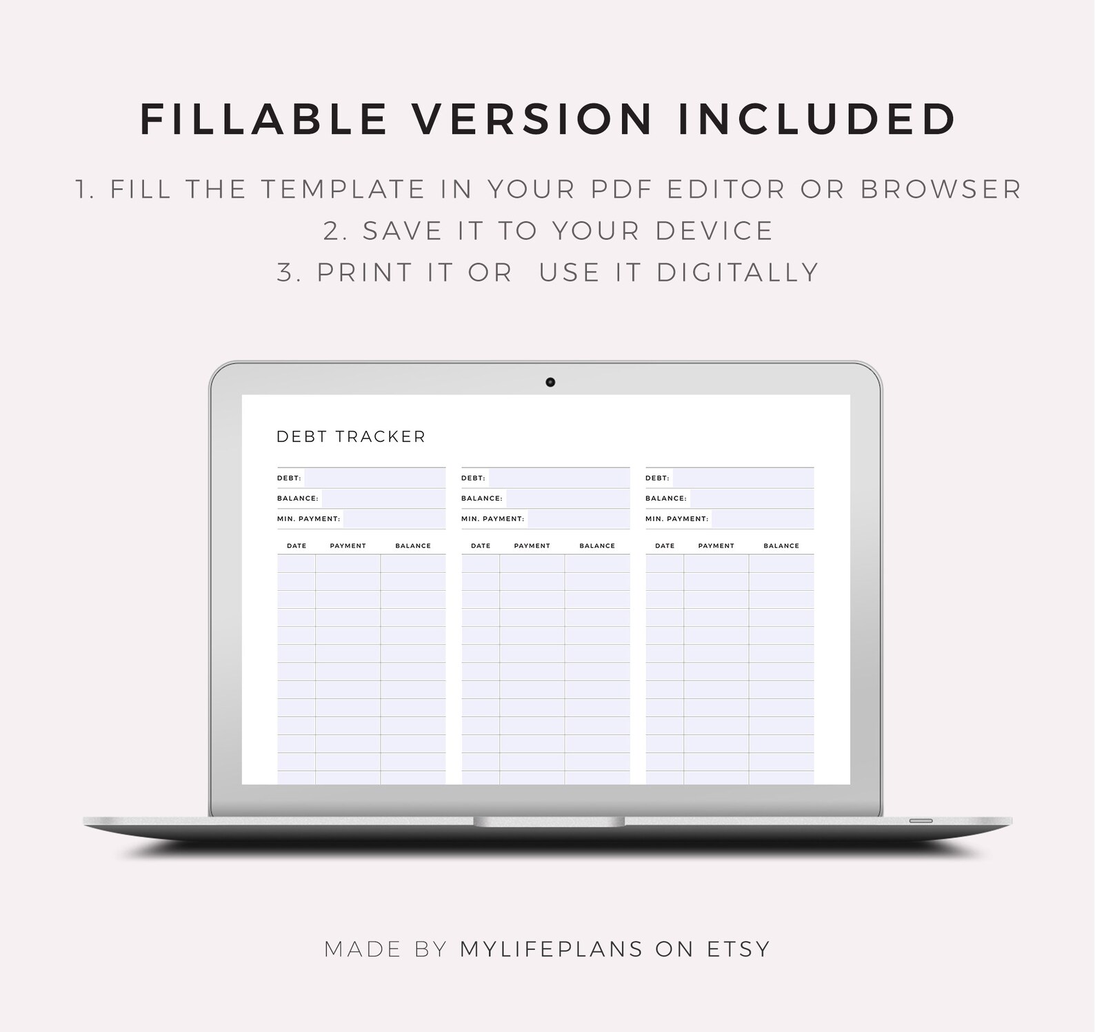 Debt Tracker Printable Landscape Debt Payoff Log Debt - Etsy