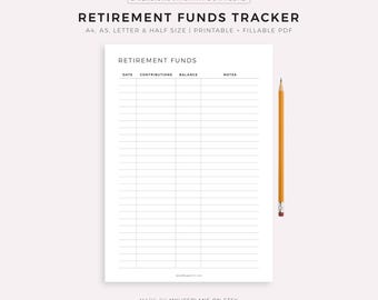 Retirement Funds Tracker Printable & Fillable, Savings Planner, Contribution Tracker, Financial Planner, A4/A5/Letter/Half, Instant Download