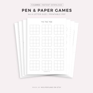 Juegos de lápiz y papel: Tres en raya, Ahorcado, Puntos y cajas, Batalla naval, Descarga instantánea en PDF