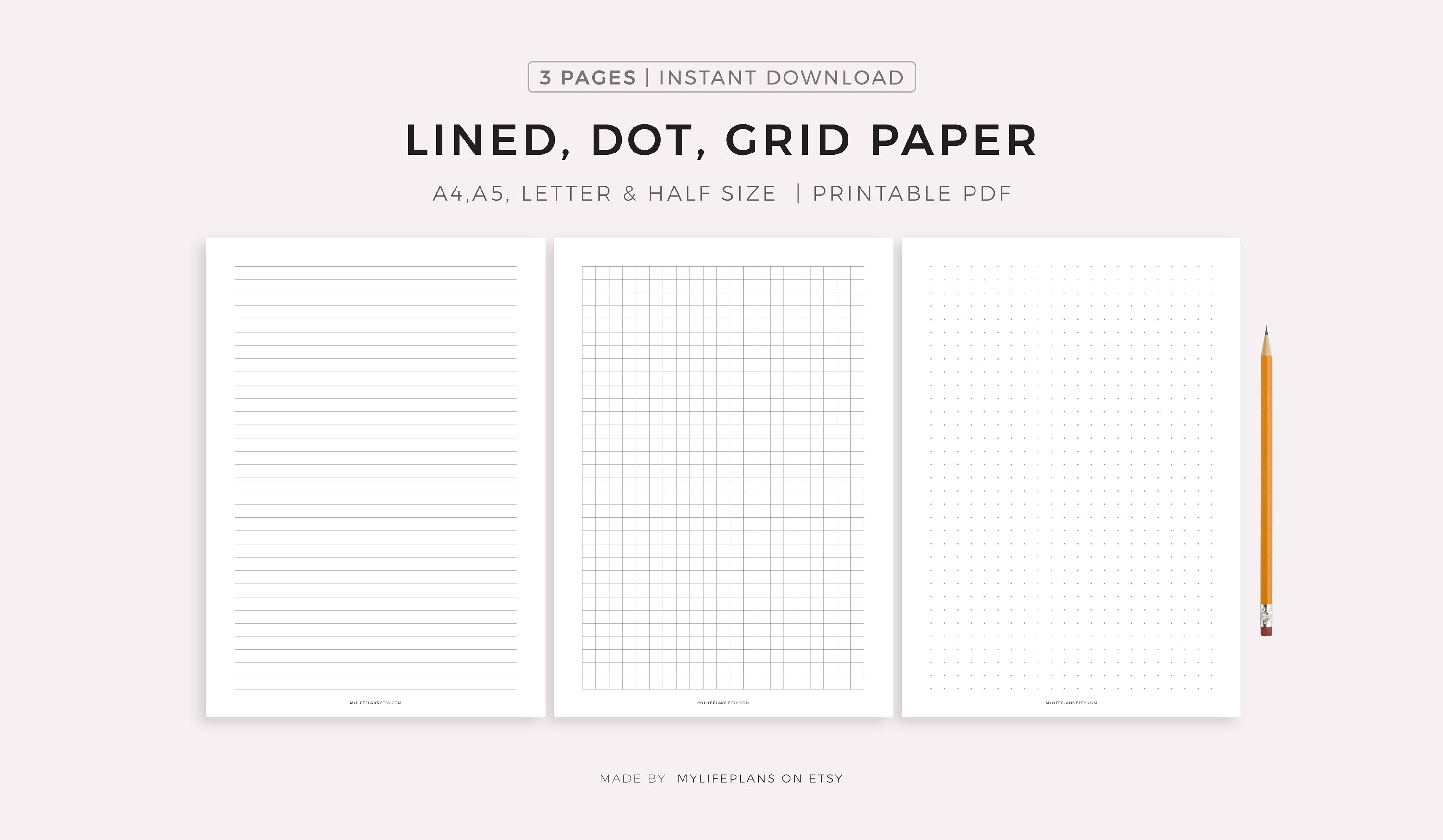 Lined Dot Grid Paper Printable Writing Paper Blank Notes Etsy