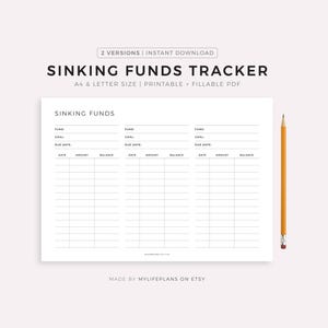Sinking Funds Tracker Landscape, Savings Tracker Printable, Savings Challenge, Budget Planner, A4/Letter, Instant Download