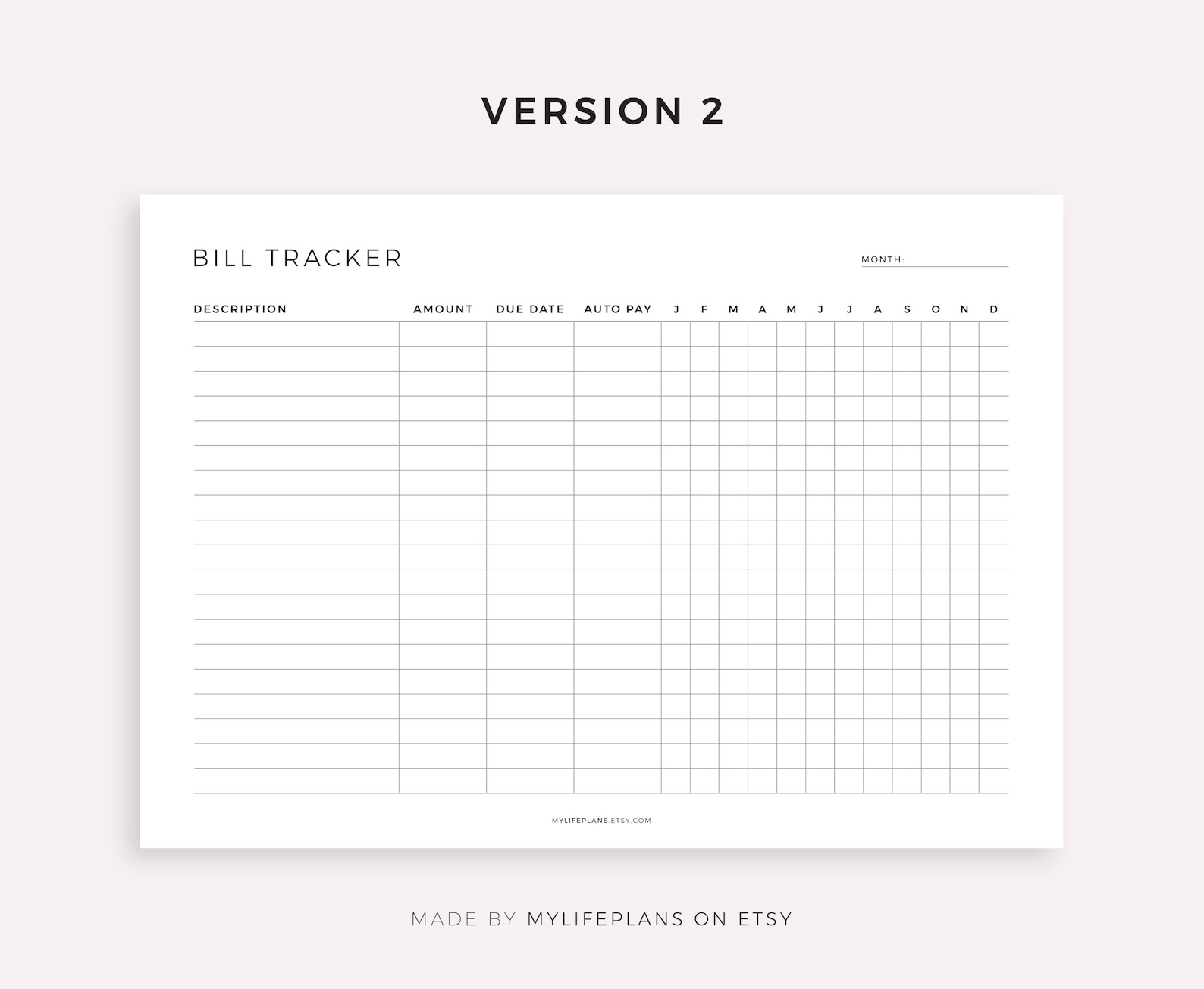 Printable Bill Tracker Template Landscape, Bill Organizer, Monthly ...