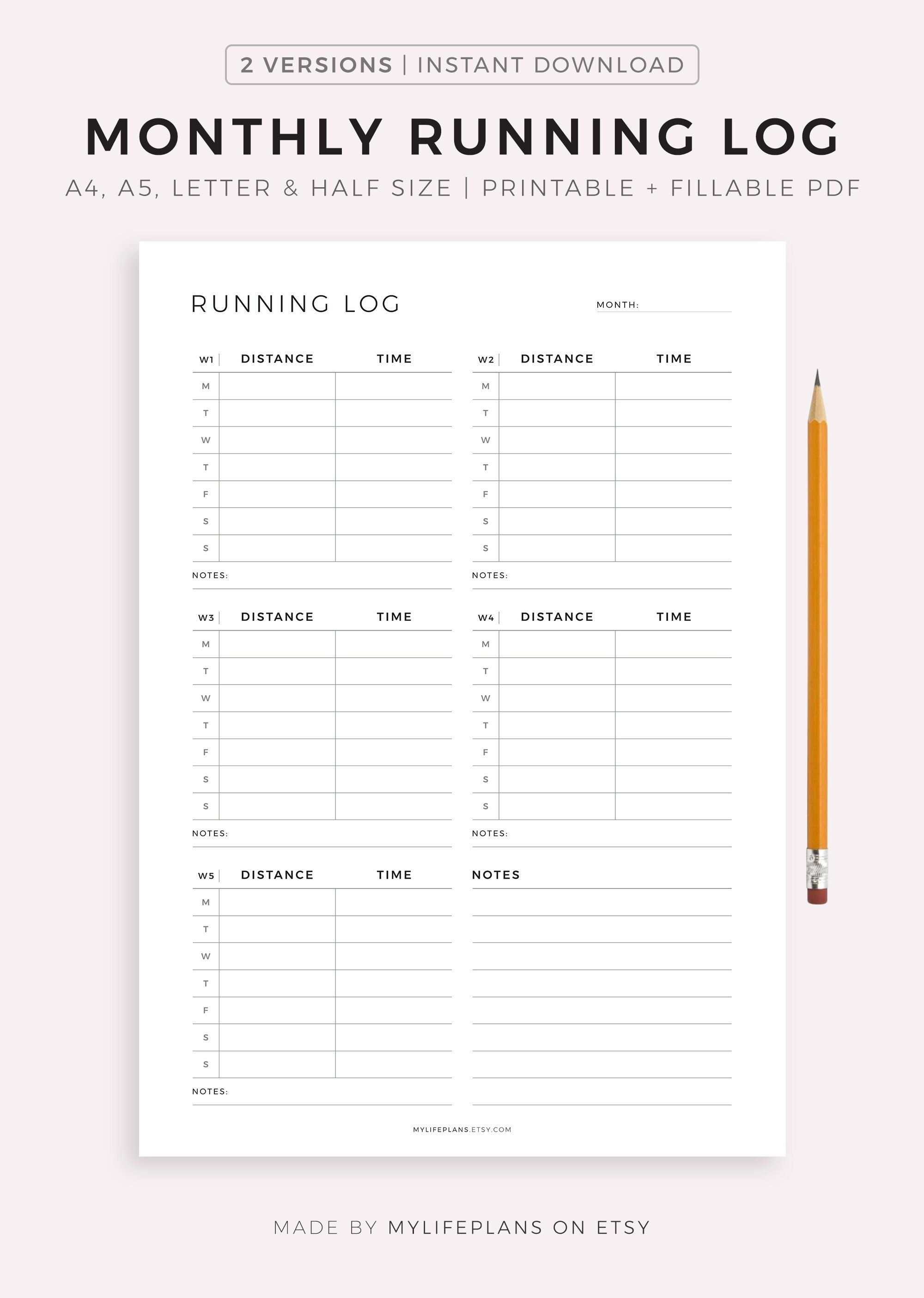 Monthly Running Log Printable Template Running Journal Etsy Monthly Running Log Printable Template Running Journal Etsy