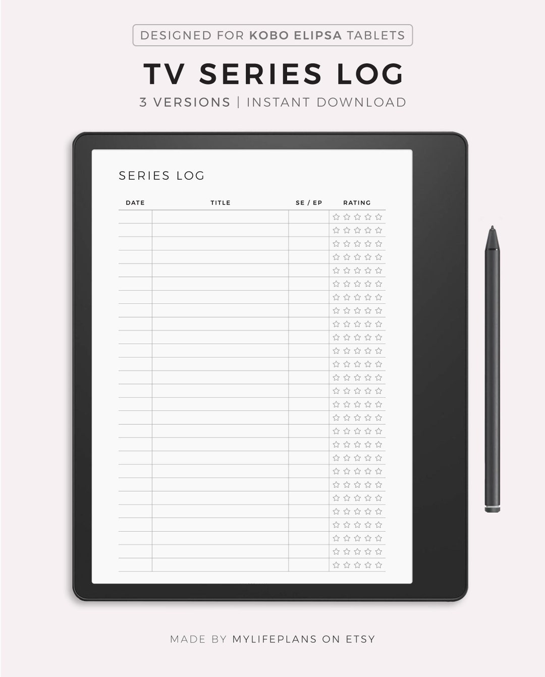 TV Series Log Template for Kobo Elipsa 2e / 1, Series to Watch, Series ...