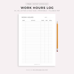 Arbeitszeitbuch zum Ausdrucken, Arbeitszeittracker, Aktivitätstracker, aufgewendete Zeit, Aufgabentracker, A4/A5/Letter/Half, Instant Download PDF