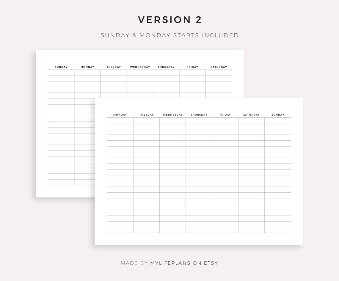 Blank Monthly Calendar Printable Landscape Minimalist - Etsy