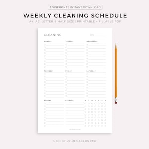 Weekly Cleaning Schedule, Cleaning Checklist, Cleaning To Do List, Printable Cleaning Template, A4/A5/Letter/Half Size, Instant Download PDF