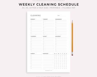 Weekly Cleaning Schedule, Cleaning Checklist, Cleaning To Do List, Printable Cleaning Template, A4/A5/Letter/Half Size, Instant Download PDF