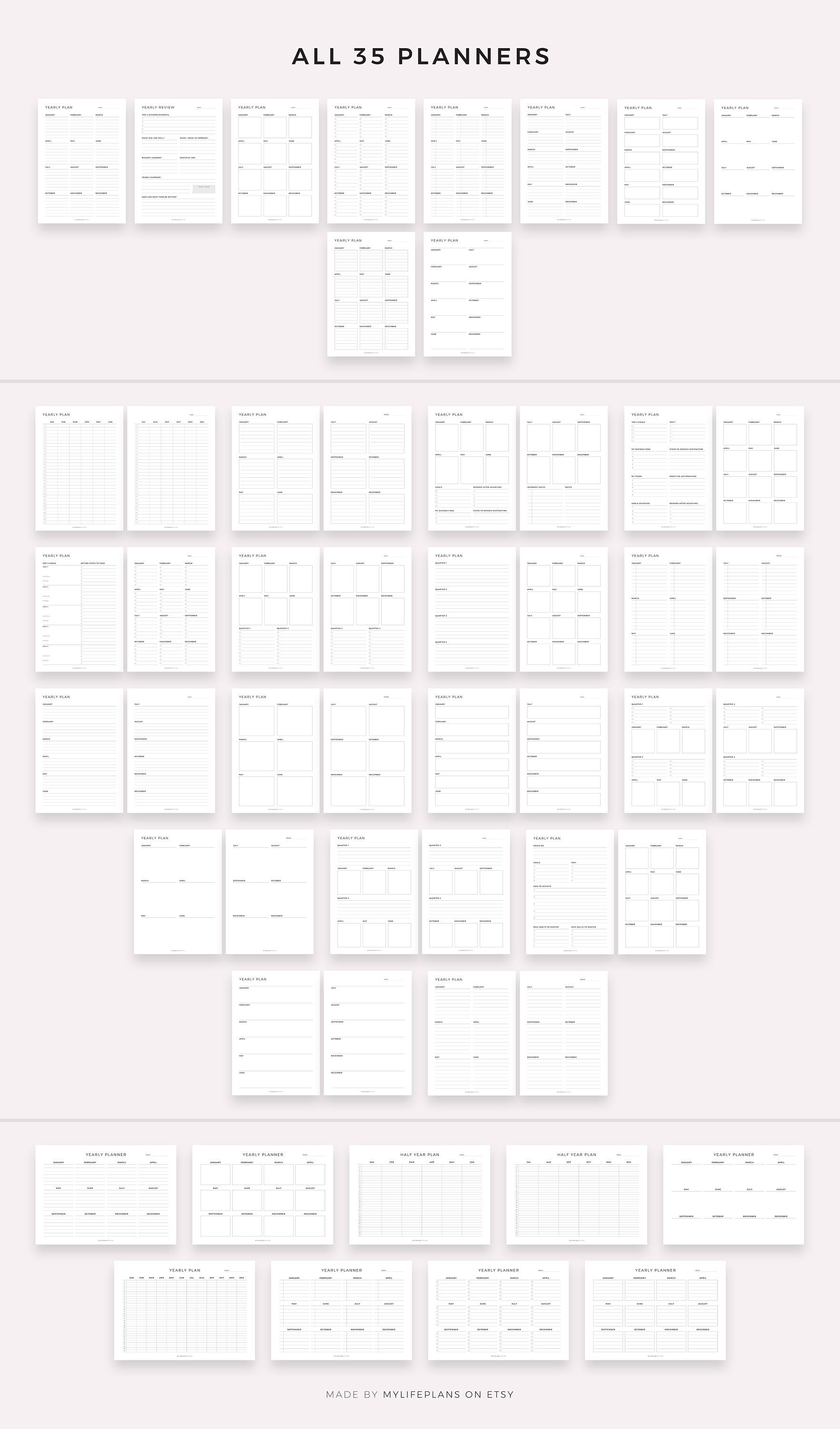 Yearly Planner Inserts Bundle Printable, A4/a5/letter/half Letter ...