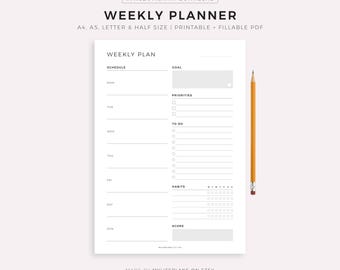 Productiviteit Weekplanner Afdrukbaar, Weekdoelenplanner, Wekelijkse gewoontetracker, Wekelijkse takenlijst, Wekelijkse agenda, A5/A4/Letter/Half Letter
