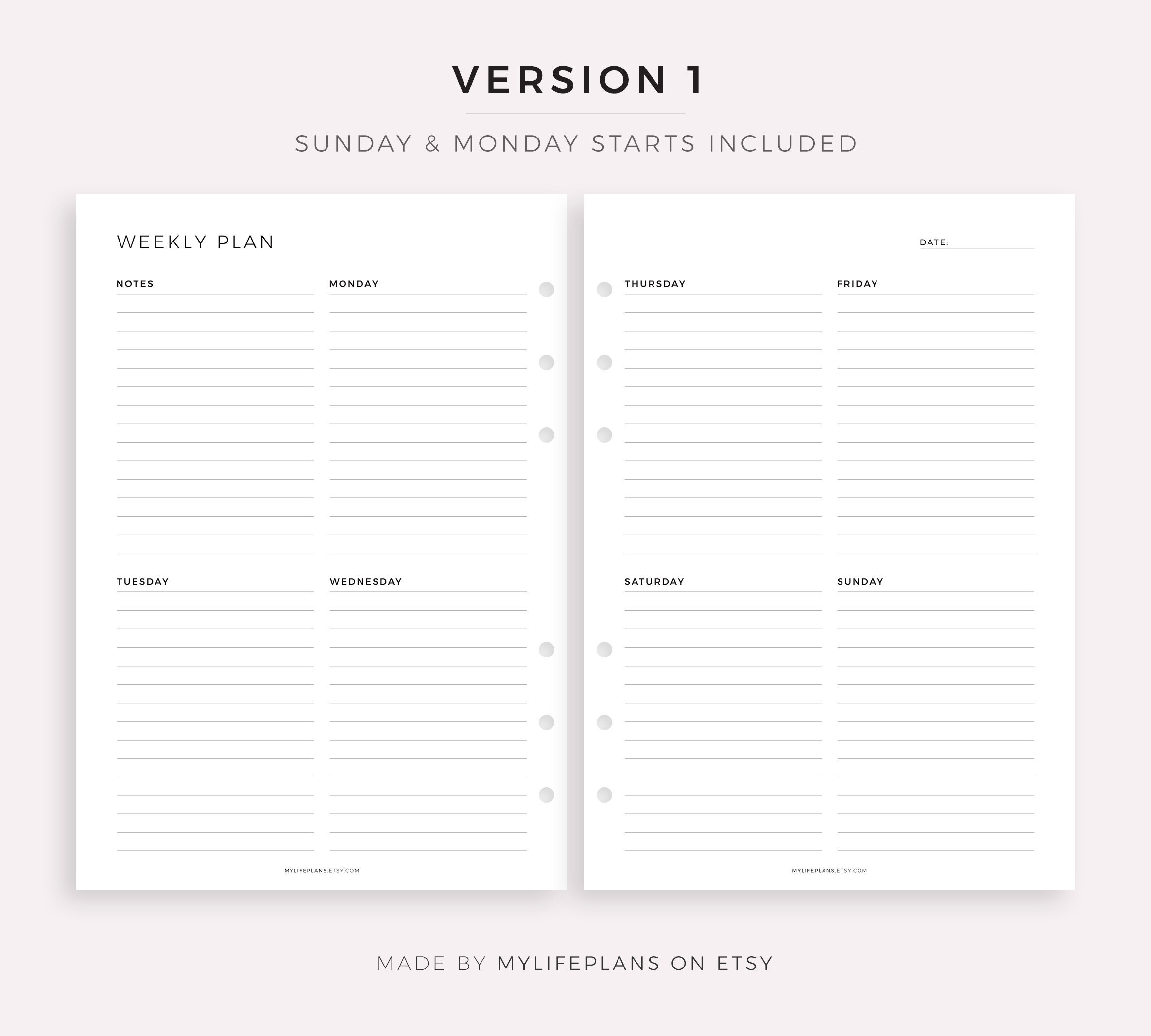 Week on Two Pages Printable Weekly Planner Minimal Weekly - Etsy