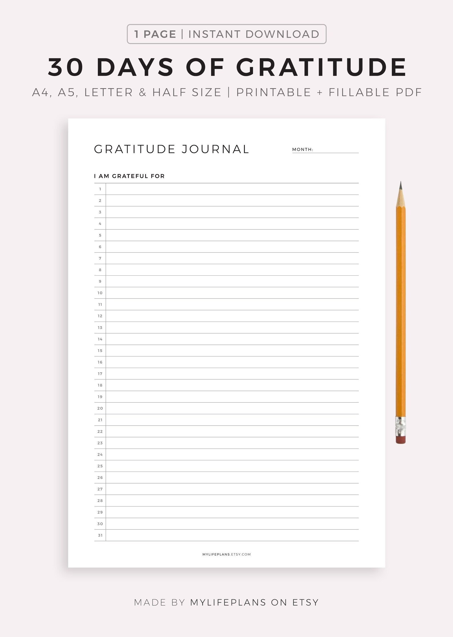 30 Days of Gratitude Printable Template Daily Gratitude - Etsy Australia