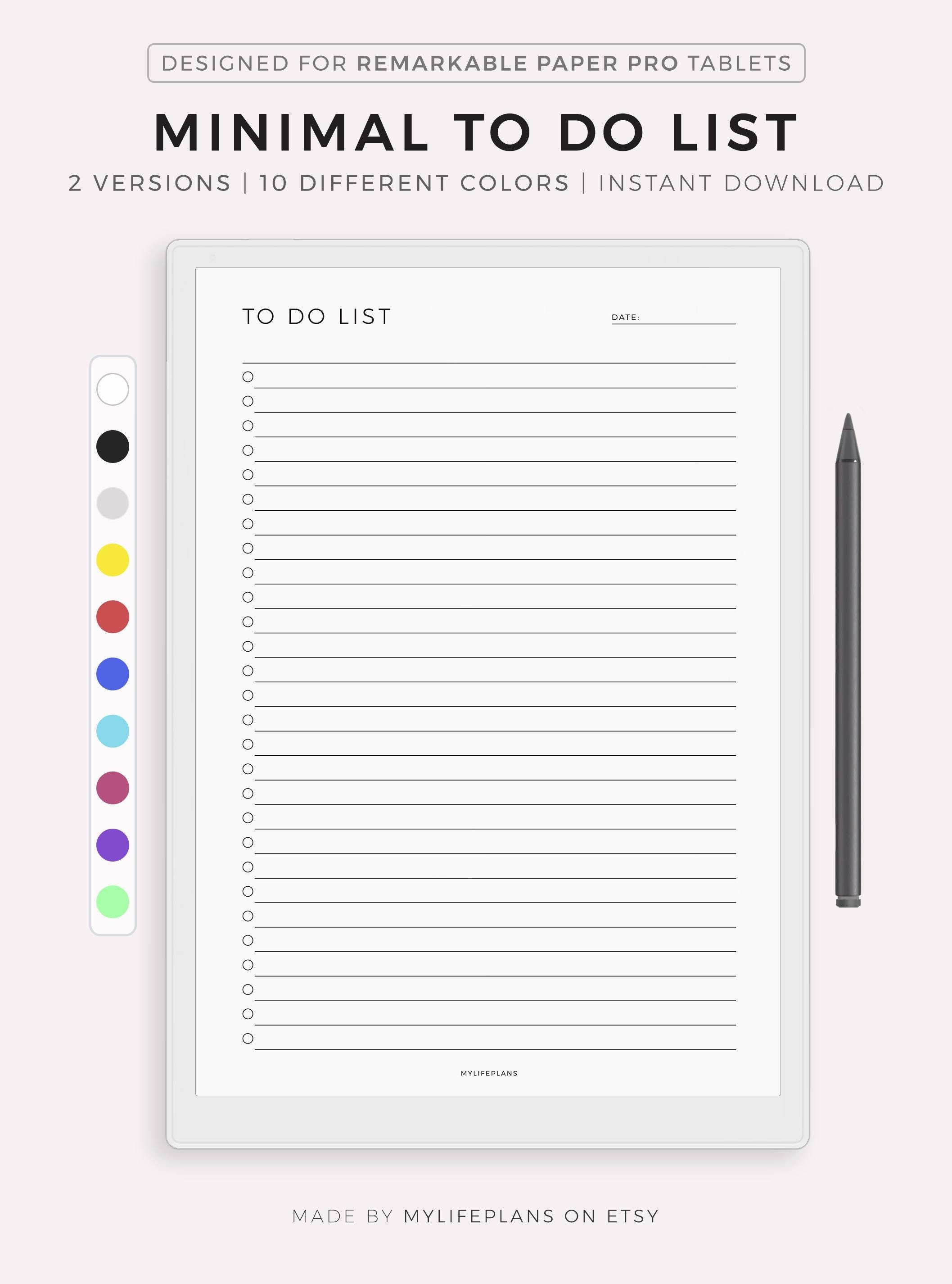 Minimal to Do List Planner for Remarkable Paper Pro, Simple Tasks List ...