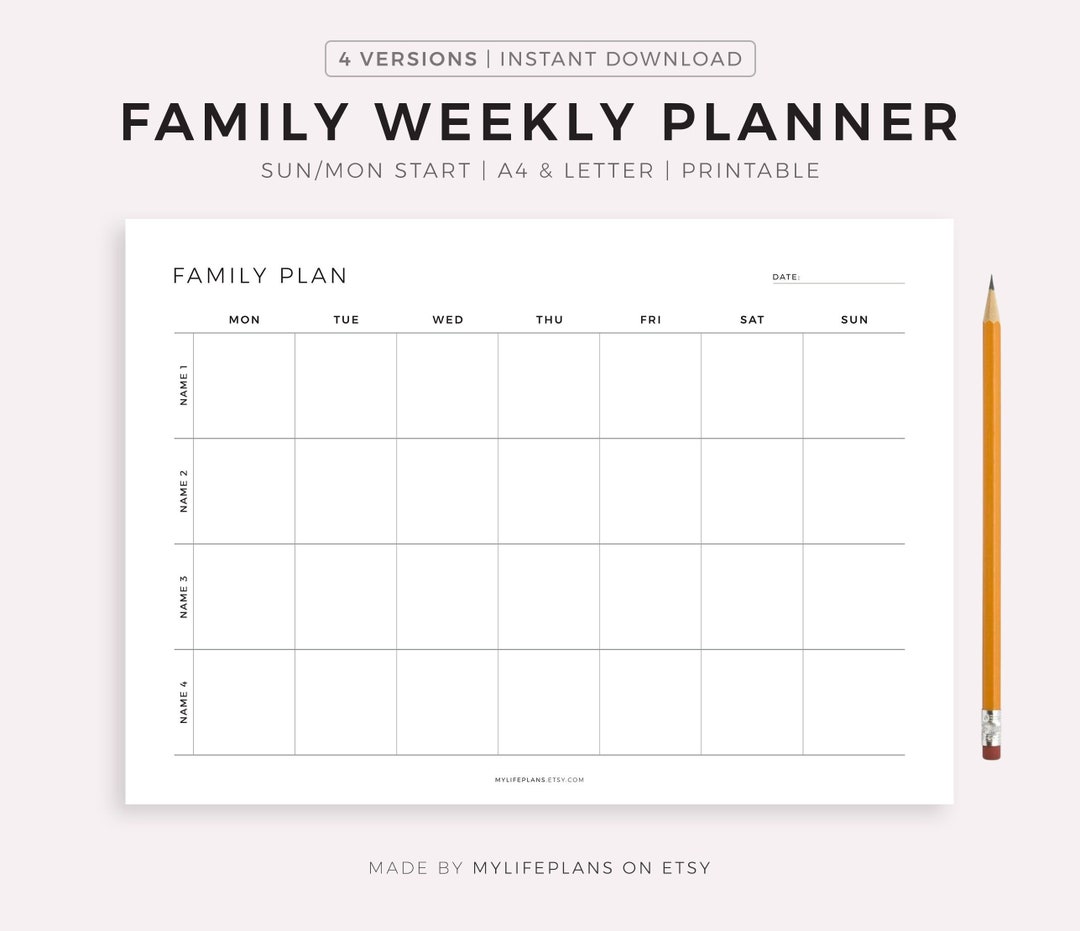 Family Weekly Planner Printable Landscape, Family Schedule, Family ...