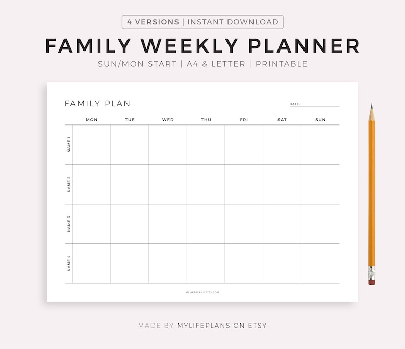 Family Weekly Planner Printable Landscape Family Schedule Etsy