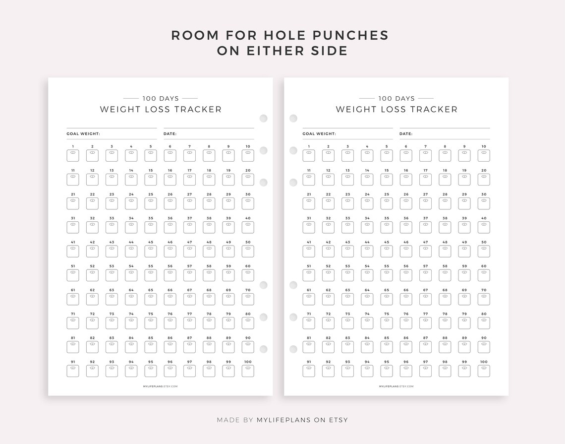 100 Day Weight Loss Tracker Printable Weight Loss Challenge Etsy Canada