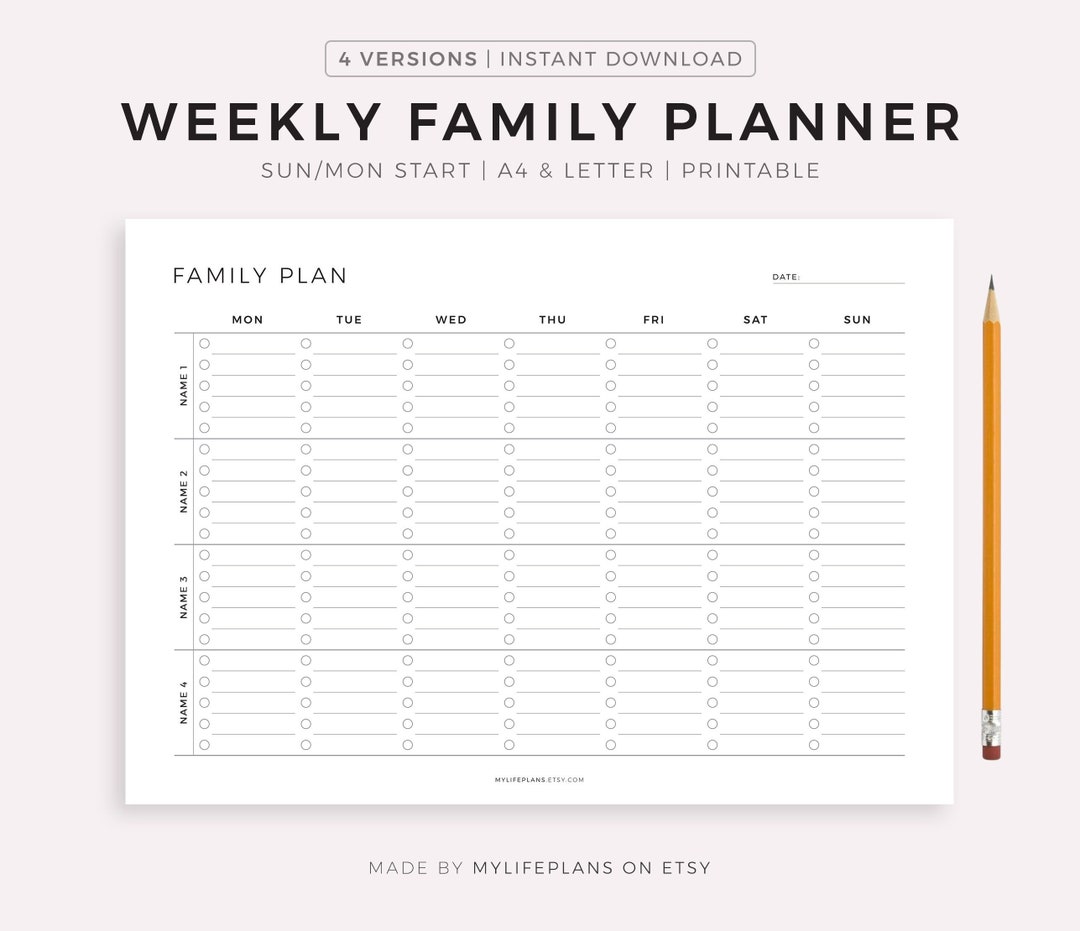 Weekly Family Planner Printable Landscape, Members, Family to Do List ...