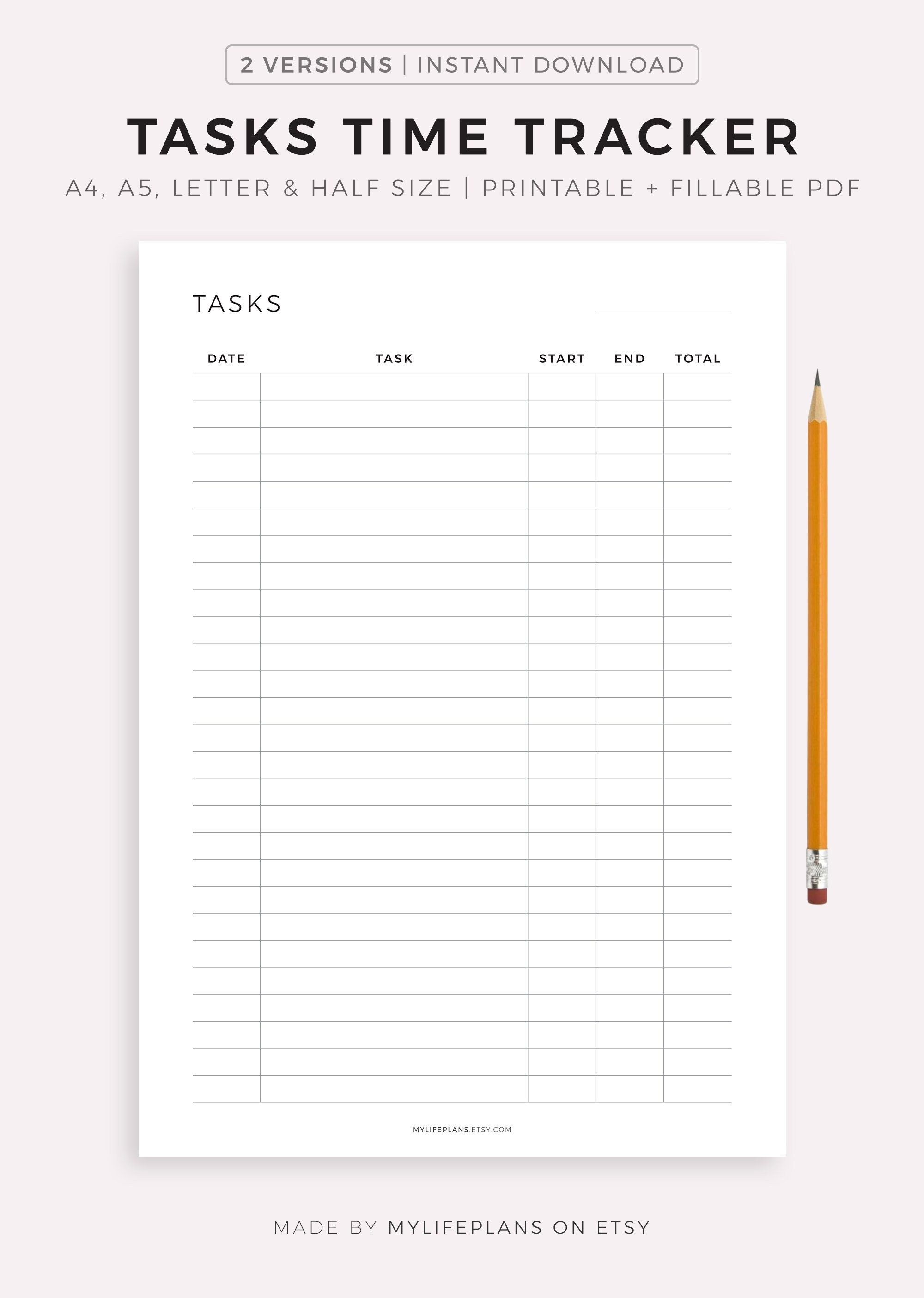 Task Time Tracker Working Hours Tracker Time Spent Log - Etsy UK