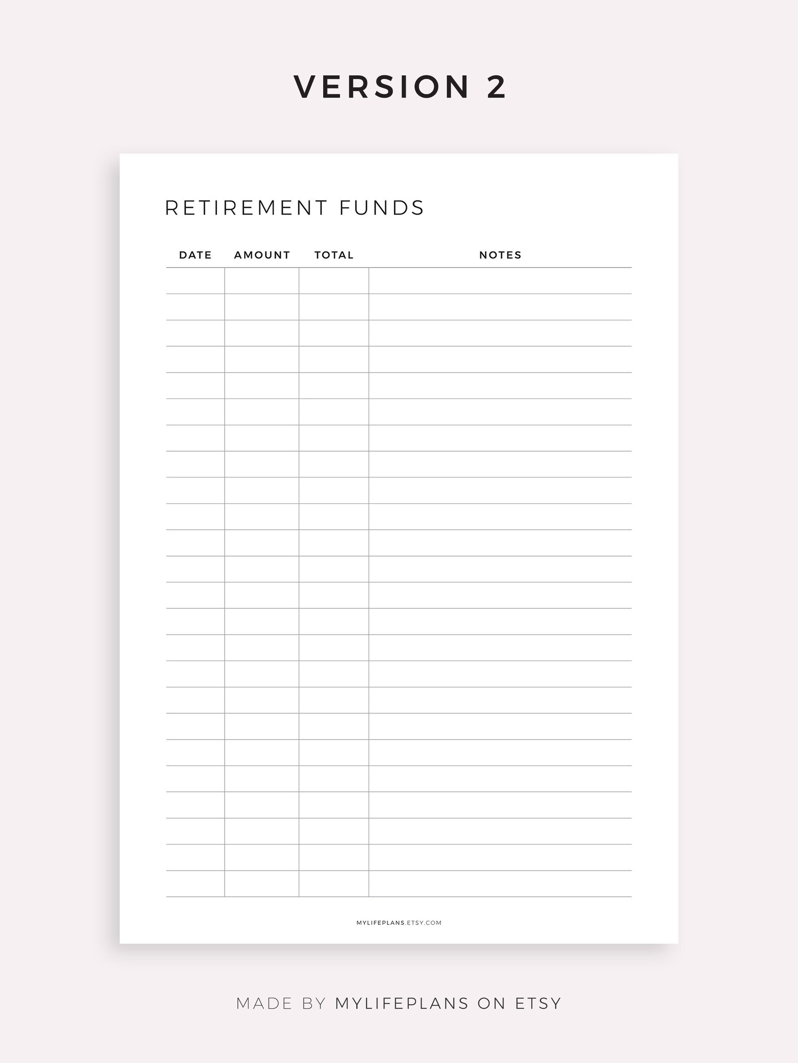 Retirement Funds Tracker Printable & Fillable, Savings Planner ...