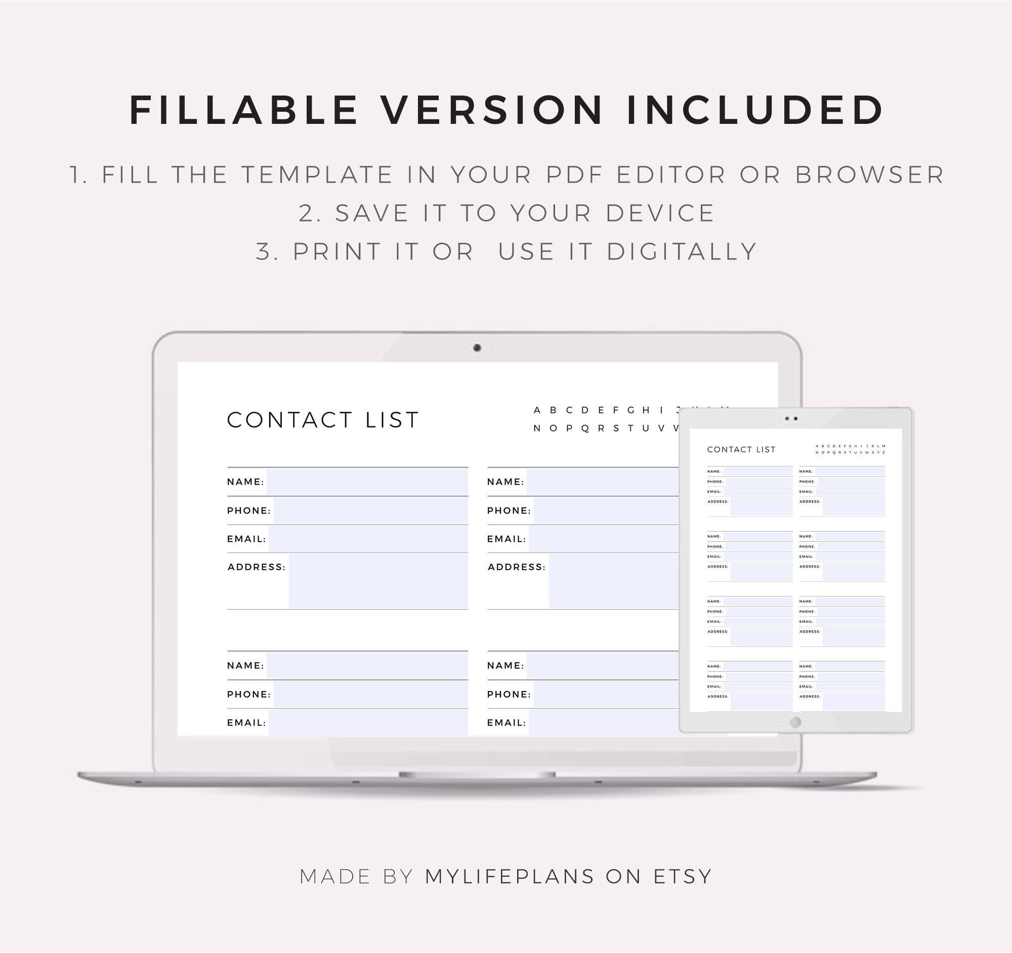 Contacts List Printable, Address Book, Contact Information, Contact ...