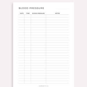Blood Pressure Log Printable Template, Daily Blood Pressure Tracking ...