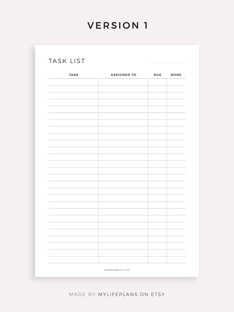 Employee Task List Printable Assignment Sheet Task - Etsy UK