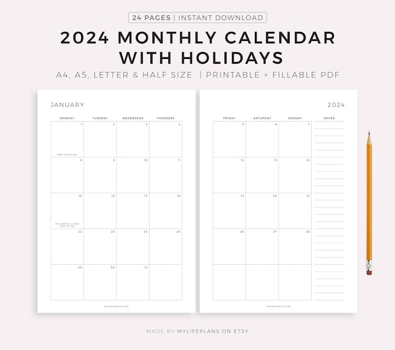 Agenda 2024: 2 pages par jour | horaires de 06h00 à 22h00 | de janvier à  décembre 2024 | un mois = deux pages | 12 mois | Format A4