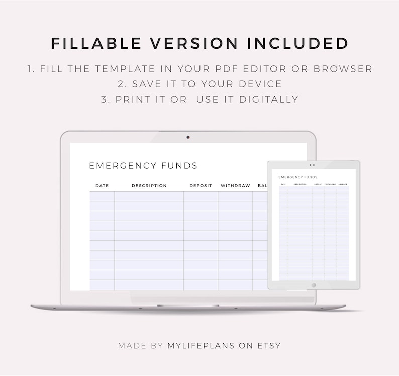 Emergency Funds Tracker Printable, Rainy Day Savings Tracker, Financial ...