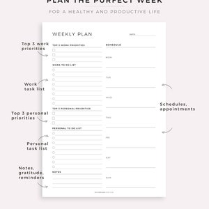 Work From Home Weekly Planner Printable, Weekly to Do List for Work ...