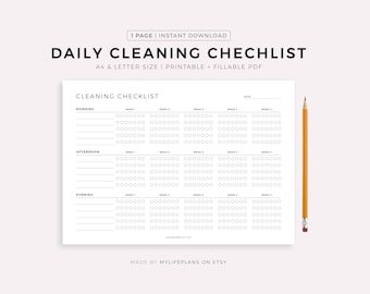 Daily Cleaning Checklist, Morning Afternoon and Evening Cleaning, Everyday Cleaning, Cleaning To Do list, A4/Letter/