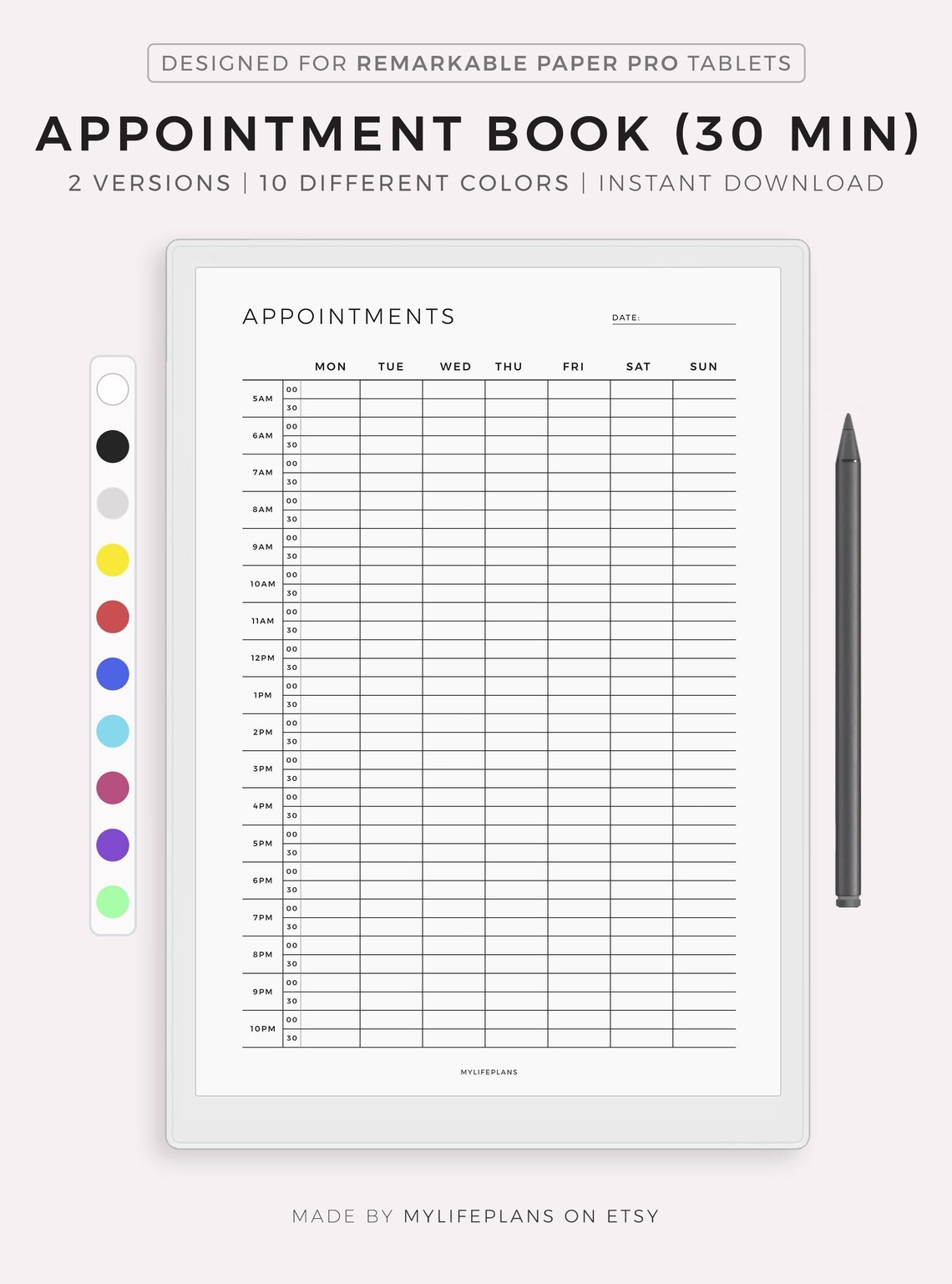 Appointment Book 30 Minute Intervals, Appointment Reminder, Meeting ...