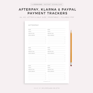Tracker Afterpay, Klarna e Paypal in formato PDF stampabile e compilabile, modello di pagamento dovuto per acquisti online, tracker "Acquista ora e paga dopo", piano di budget immagine 1