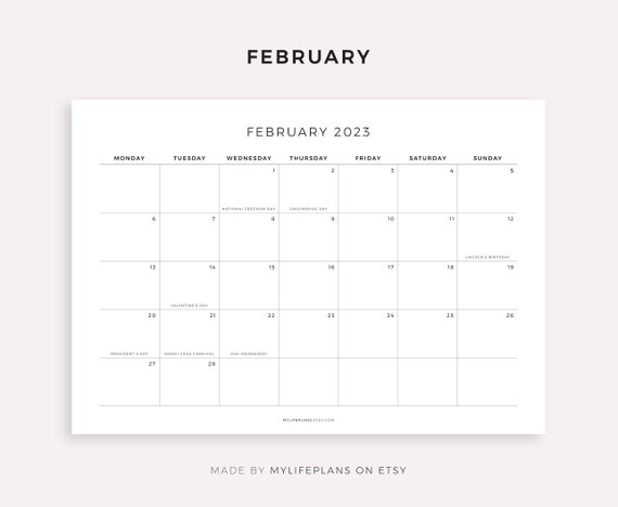 Look Fantastic Calendrier 2023 2023 Monthly Calendar With Holidays Printable Calendar | Etsy Australia