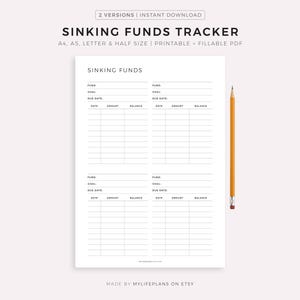 Sinking Funds Tracker Printable, Savings Challenge, Savings Tracker, Saving Log, Finance Planner, A4/A5/Letter/Half, Instant Download