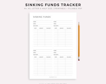 Sinking Funds Tracker Printable, Savings Challenge, Savings Tracker, Saving Log, Finance Planner, A4/A5/Letter/Half, Instant Download