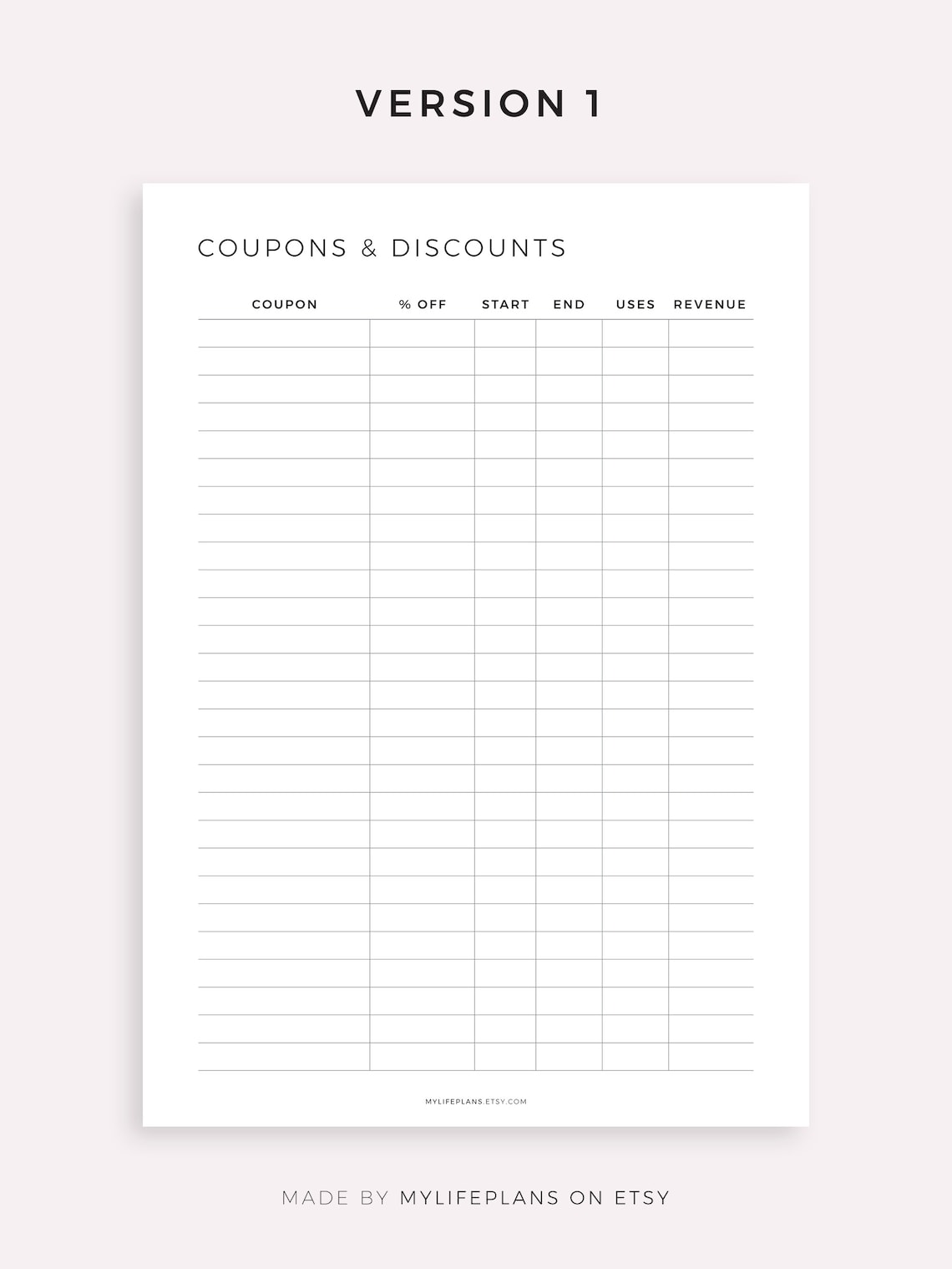 Online Shop Coupon & Discounts Tracker Printable, Business Coupon ...