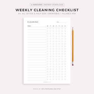 Weekly Cleaning Checklist, Printable Cleaning Template, Cleaning Planner, Cleaning To Do List, A4/A5/Letter/Half Size, Instant Download PDF image 1