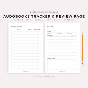 Audiobooks Tracker & Review Page Printable, A4/A5/Letter/Half Size, Instant Download PDF