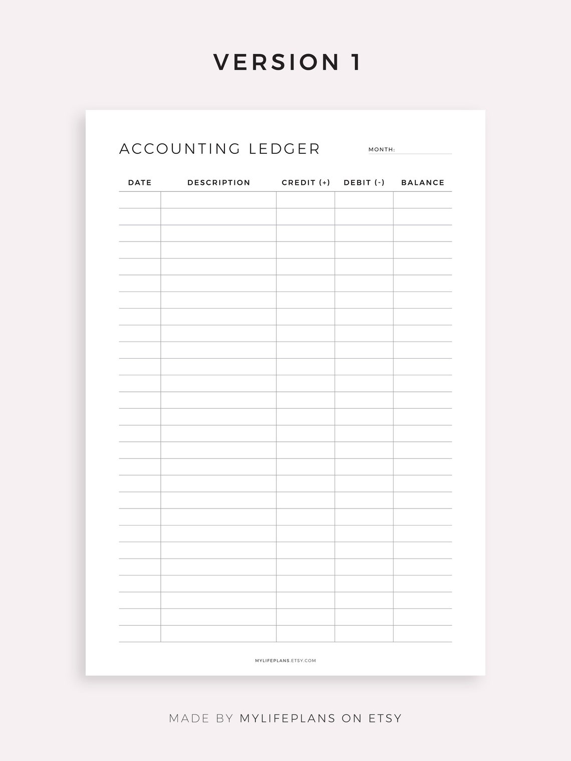 Accounting Ledger Printable, Small Business Bookkeeping, Log for Credit ...